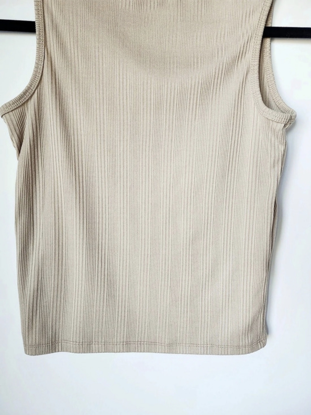 Beige Ribbed Mock Neck Tank Top - Picture 5 of 5